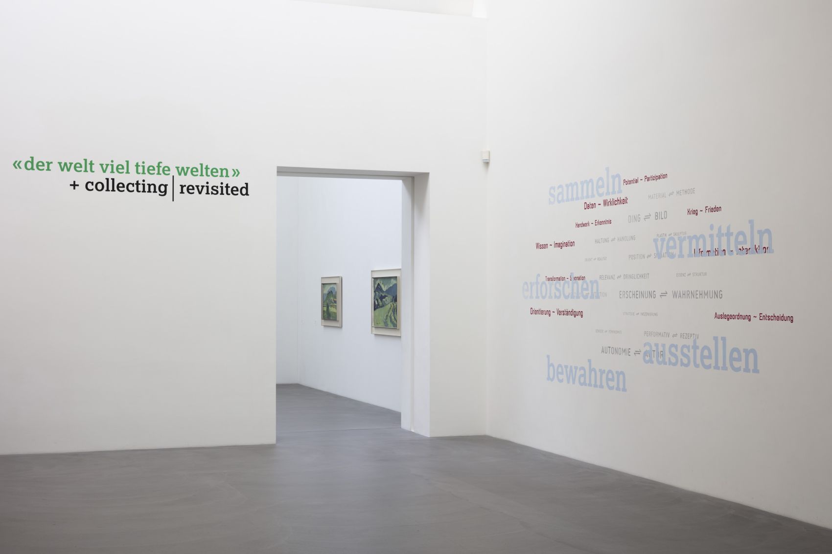 Exhibition View, Collecting : Revisited DER WELT VIEL TIEFE WELTEN, 
6.11.2022 – 5.3.2023, Kunsthalle Appenzell, Photo: KMA