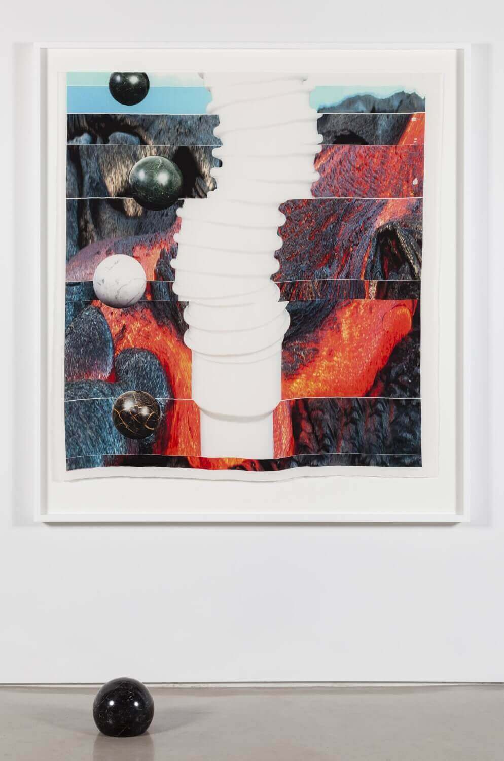 Concrete, 2015 /

Digital print on heavy crepe de Chine, framed; machined, carved and hand-polished marble /
each 171.45 × 156.21 cm&nbsp; and 20 × 20 × 20 cm /
Photo: Charles Benton